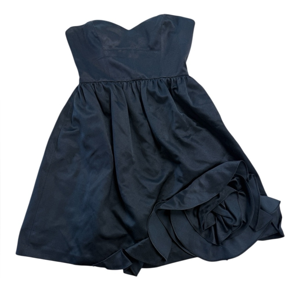 Rebecca Taylor Black Silk Blend Strapless Mini Dress With Large Rosette Detail